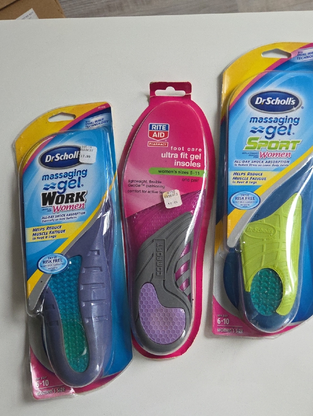 Dr Scholl's Women's Massaging Gel Work & Sport Insoles Size 6-10 3 Pairs